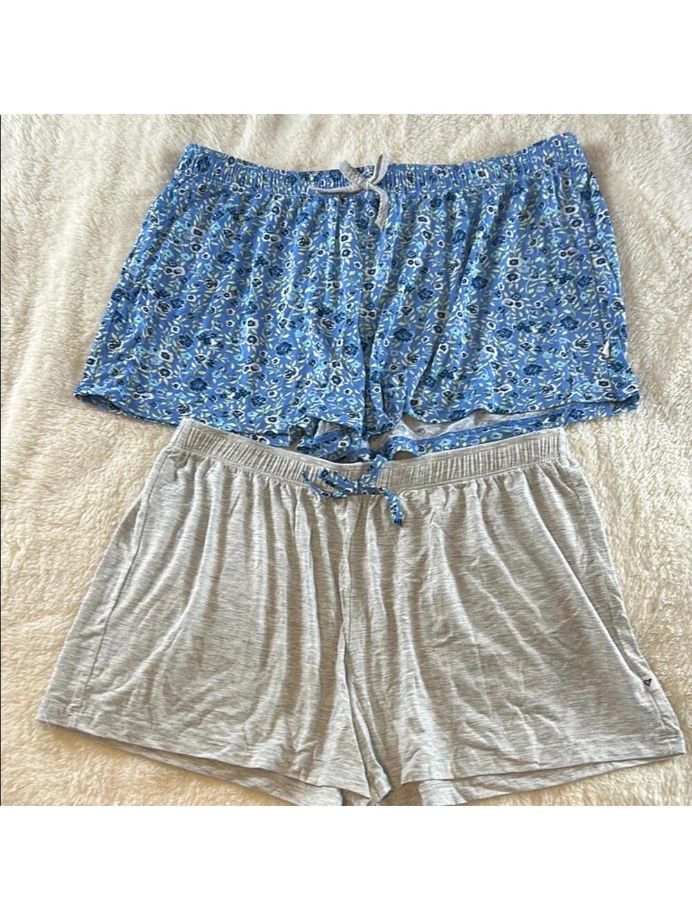 Jane and Bleecker Women's Blue Floral Pajama Shorts Gray Sleep Lounge Set Soft